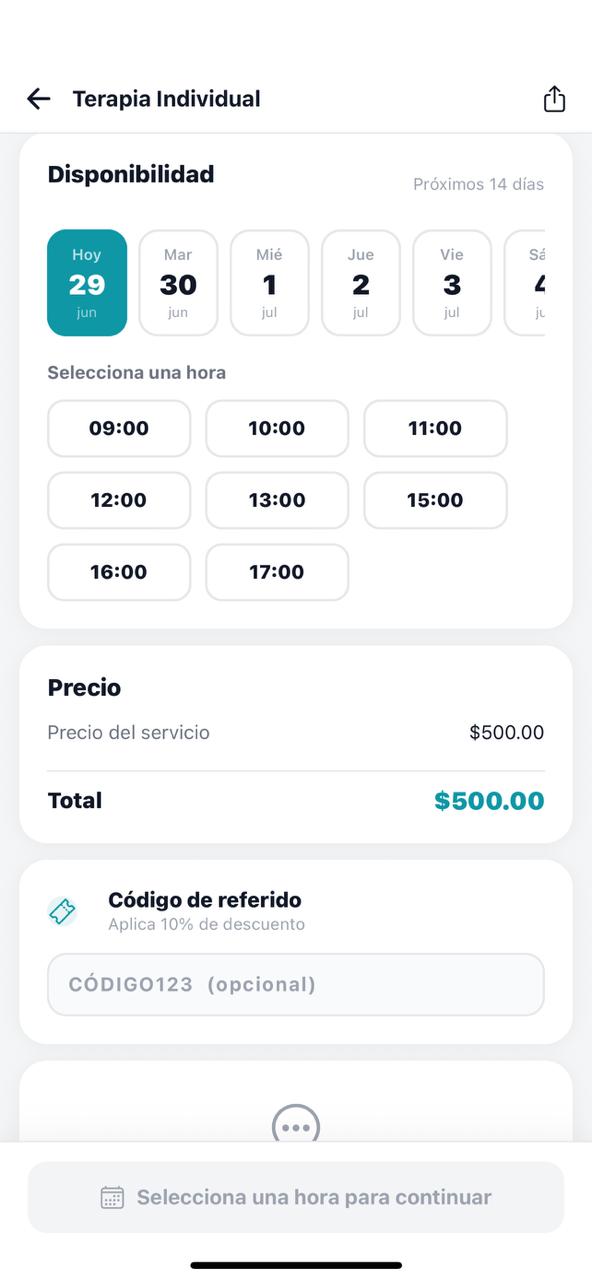 Selección de fecha y hora para agendar un servicio