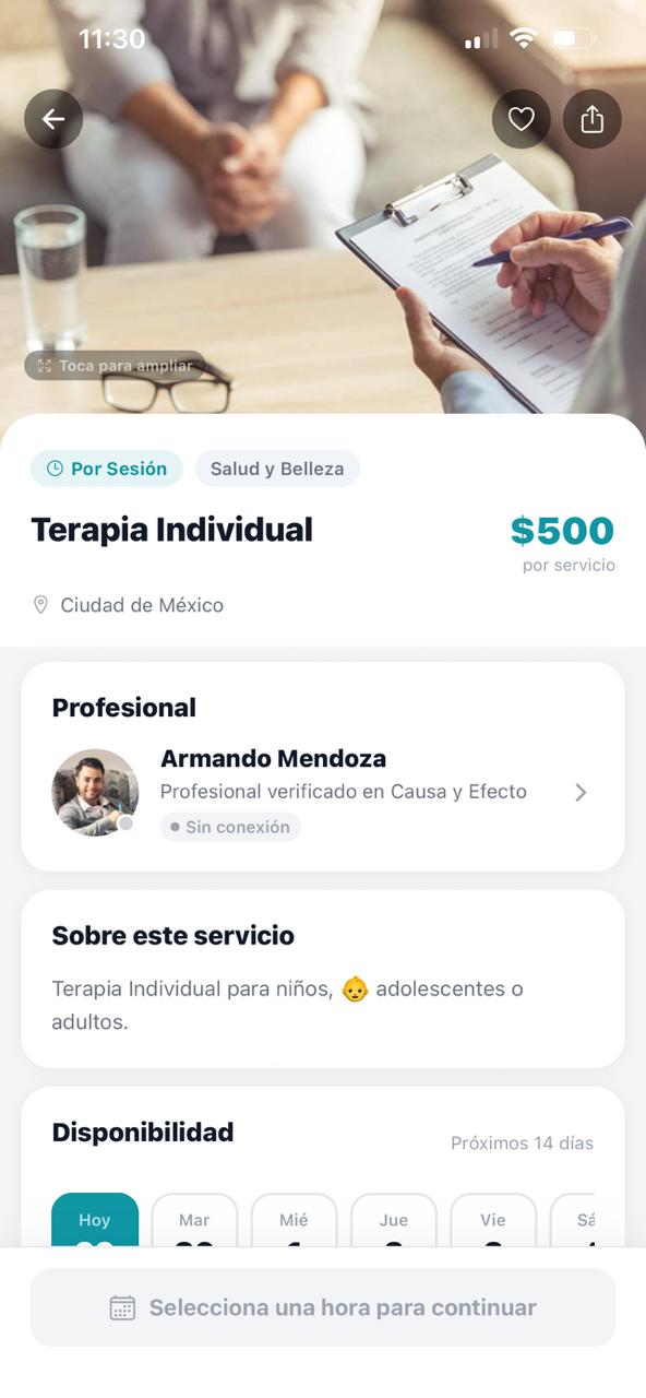 Detalle de un servicio con precio, profesional verificado y disponibilidad